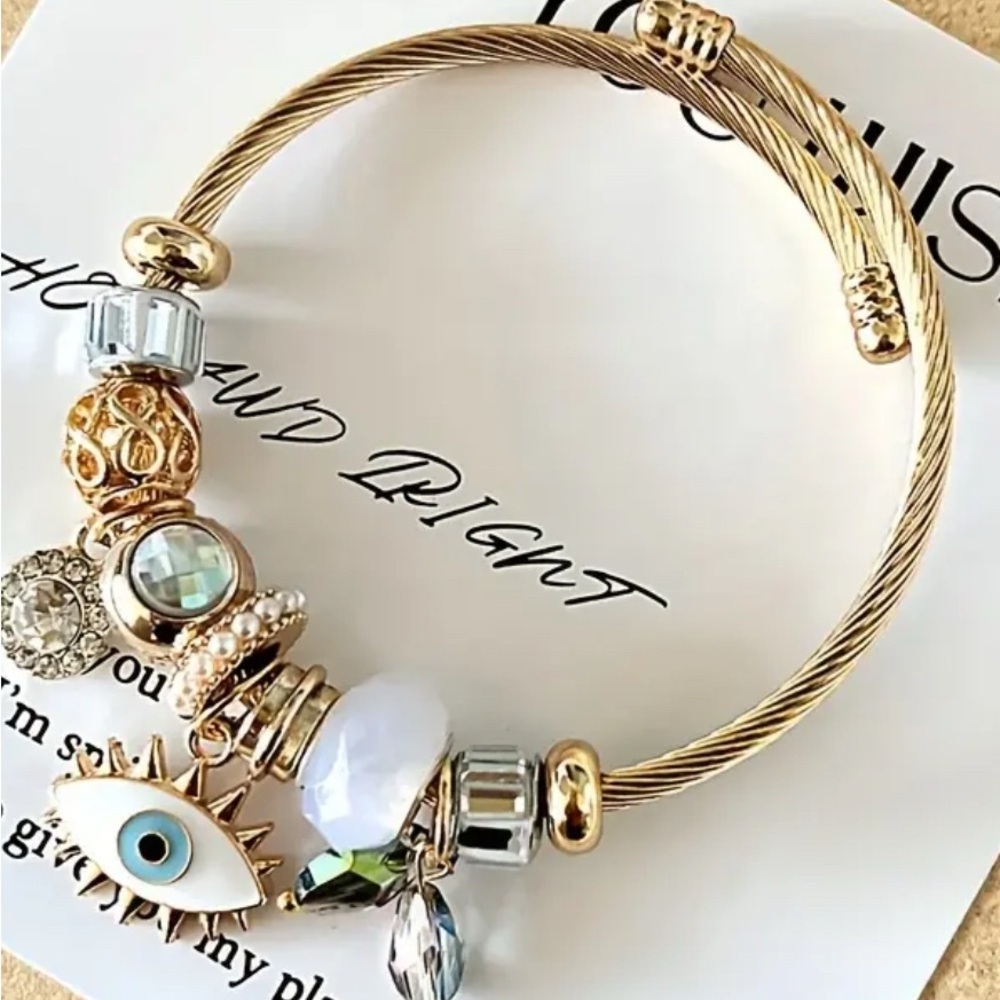 Gold and Silver tone Evil Eye Charm Bracelet